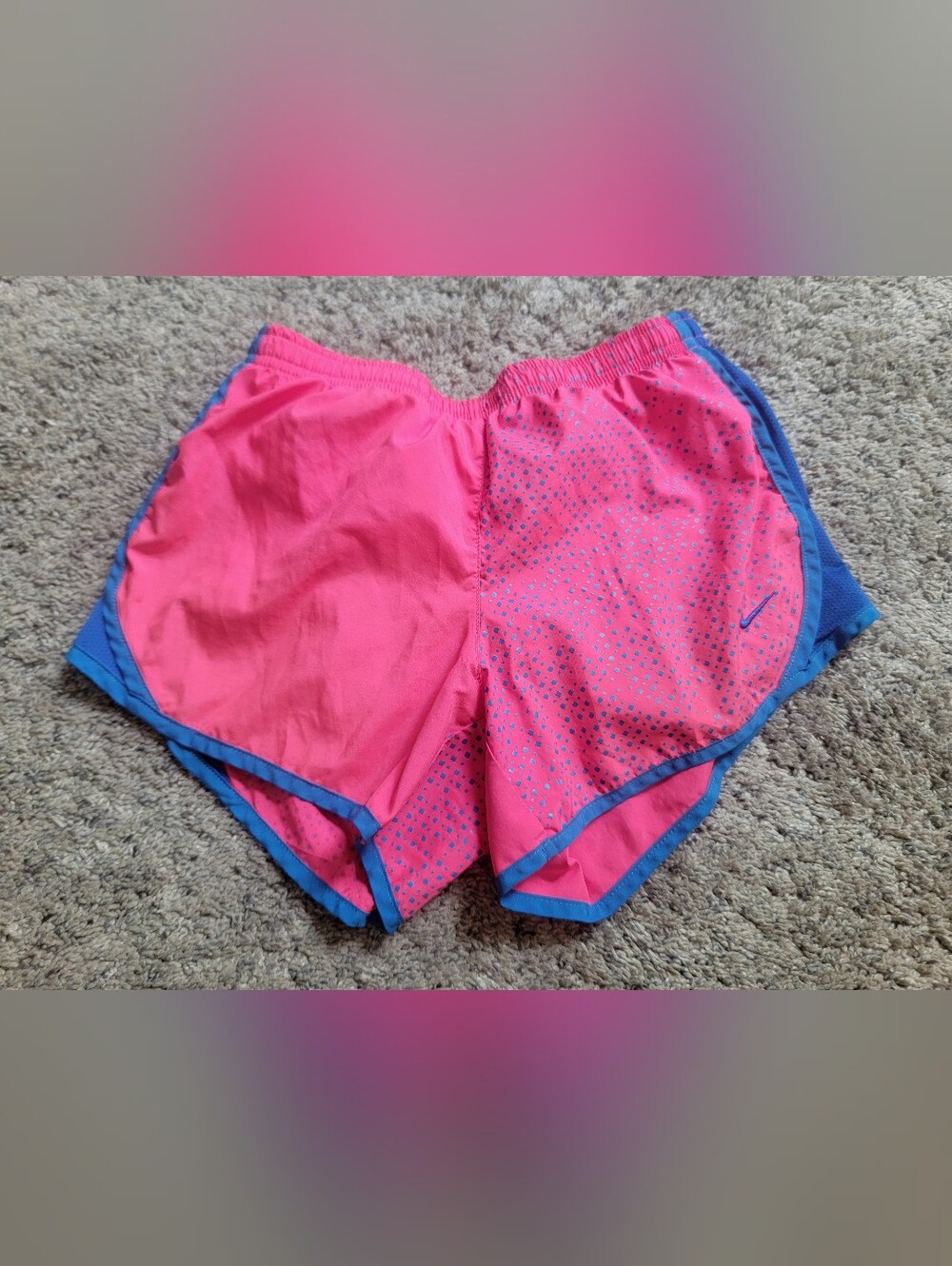 Nike Kids Pink Athletic Shorts with Blue Trim Size Medium